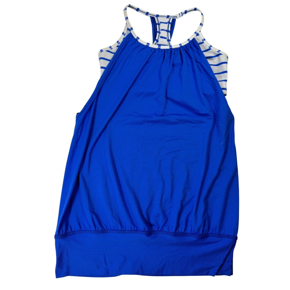 Lululemon No Limits Tank Women 6 Blue EUC 2-in-1 Striped Bra Mesh Activewear - Picture 3 of 13
